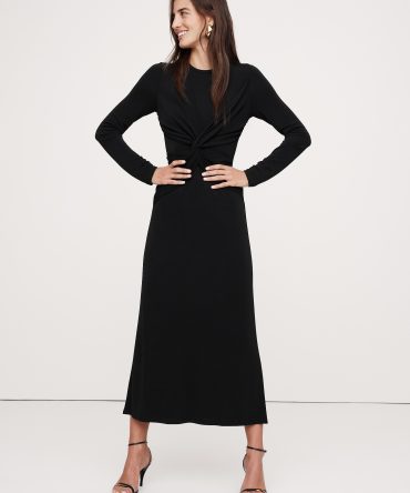 Jersey Knit Twist-Front Maxi Dress