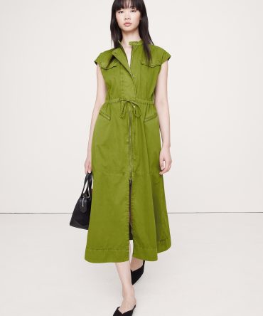 COTTON TWILL UTILITY LONG MIDI DRESS