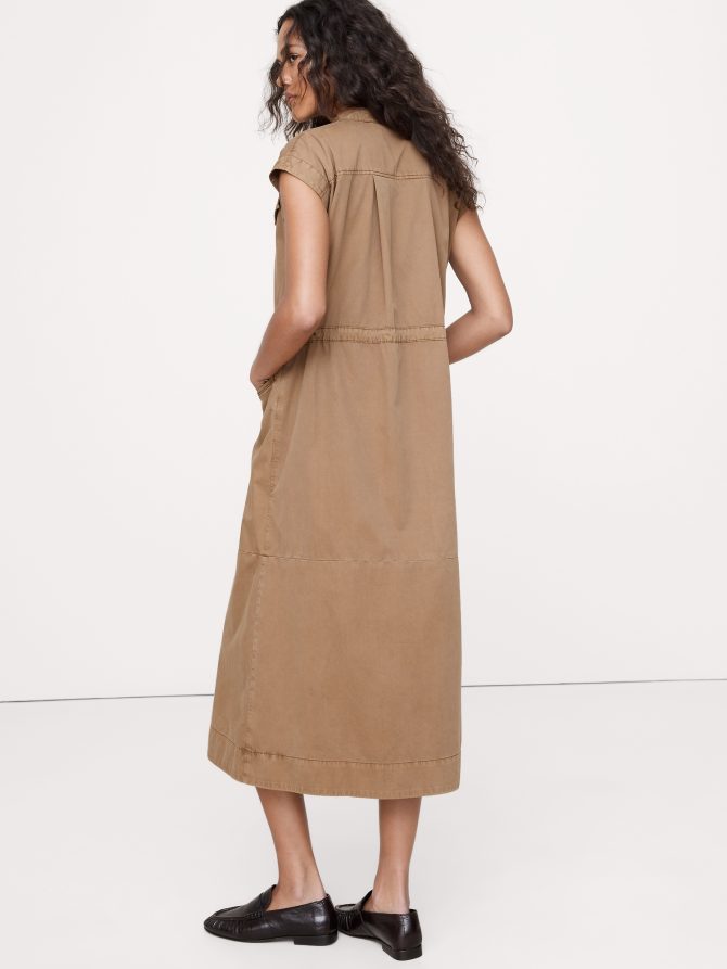 COTTON TWILL UTILITY LONG MIDI DRESS - Image 6