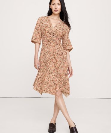 MATTE SILK RUCHED-FRONT DRESS