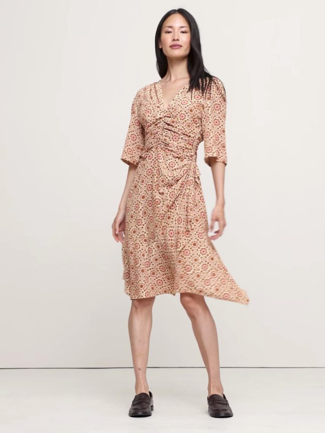 MATTE SILK RUCHED-FRONT DRESS - Image 2