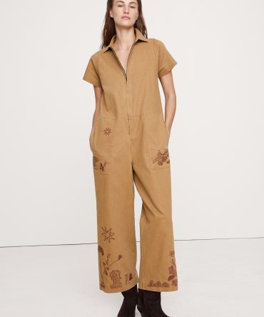 RELAXED EMBROIDERED COTTON CANVAS JUMPSUIT