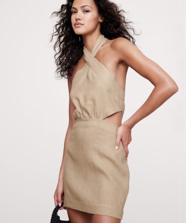 Linen Halter Cut-Out Mini Dress