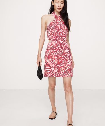 Linen Halter Cut-Out Mini Dress