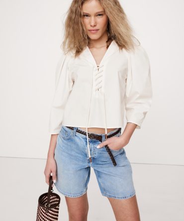 Cotton Poplin Lace-Up Cropped Shirt