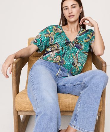 Cotton Tie-Front V-Neck Top