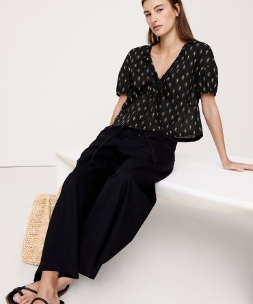 Cotton Tie-Front V-Neck Top