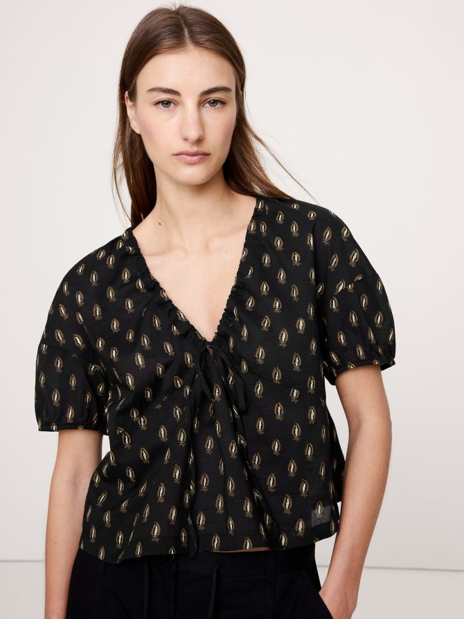 Cotton Tie-Front V-Neck Top - Image 3