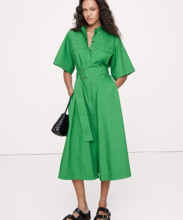 COTTON POPLIN UTILITY SHIRT DRESS