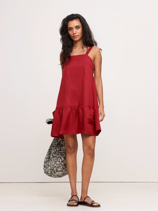 Viscose-Linen Flounce-Hem Mini Dress - Image 2