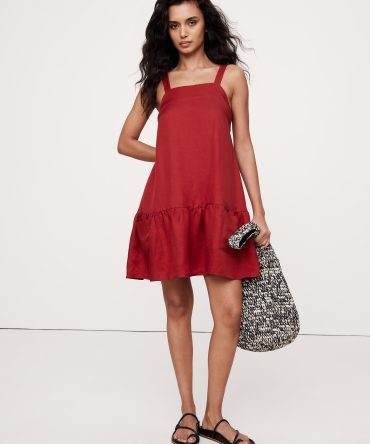 Viscose-Linen Flounce-Hem Mini Dress
