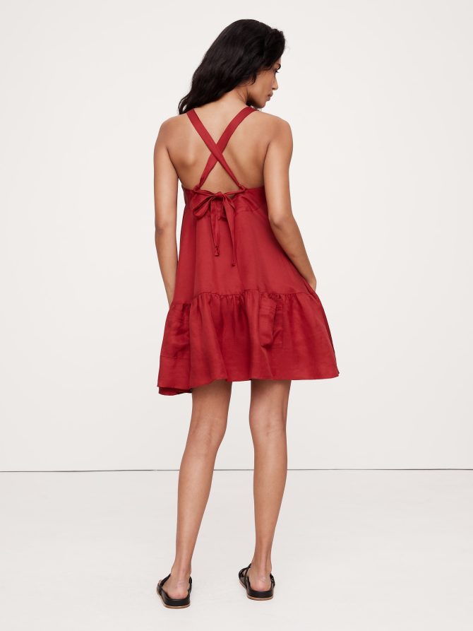 Viscose-Linen Flounce-Hem Mini Dress - Image 3