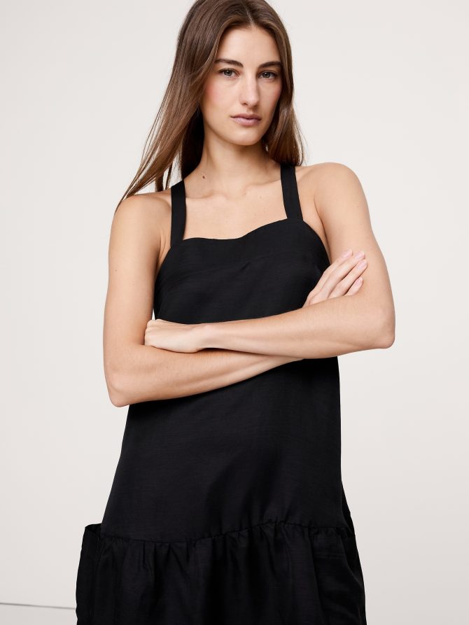 Viscose-Linen Flounce-Hem Mini Dress - Image 7