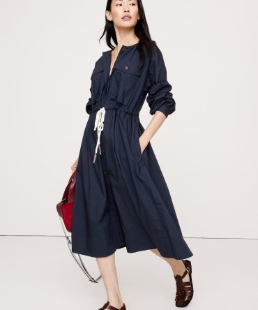 COTTON POPLIN POCKET MIDI SHIRTDRESS