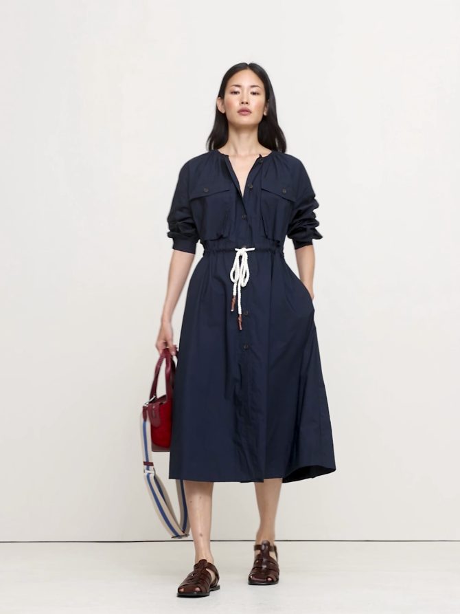 COTTON POPLIN POCKET MIDI SHIRTDRESS - Image 2