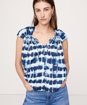 Oversized Linen Button-Front Drawstring Top