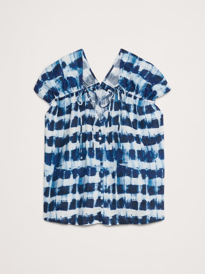 Oversized Linen Button-Front Drawstring Top - Image 4