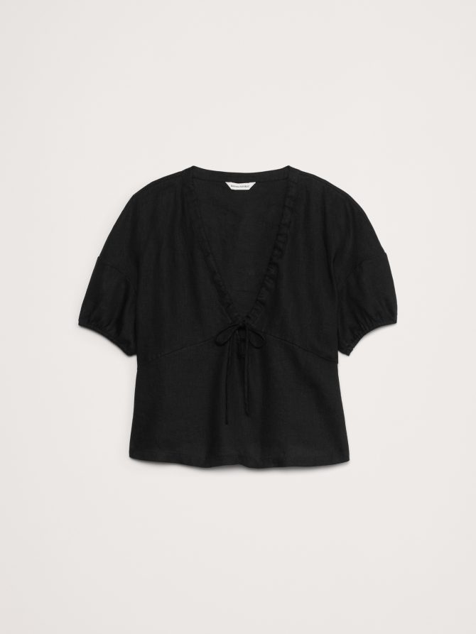 Linen Tie-Front V-Neck Top - Image 5