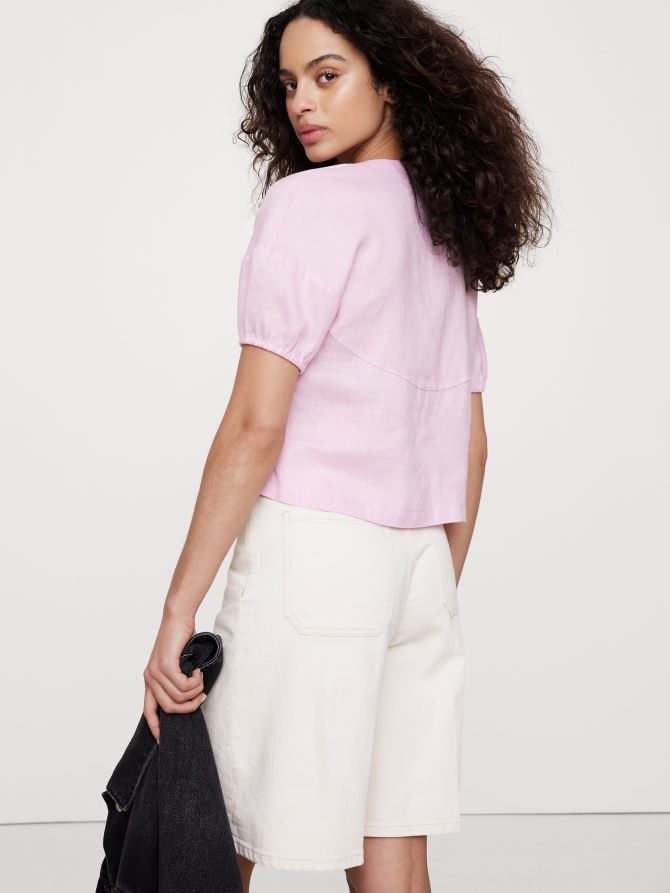 Linen Tie-Front V-Neck Top - Image 6