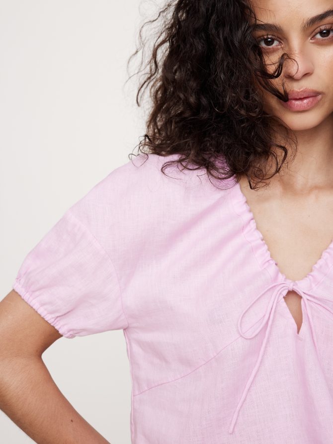 Linen Tie-Front V-Neck Top - Image 7