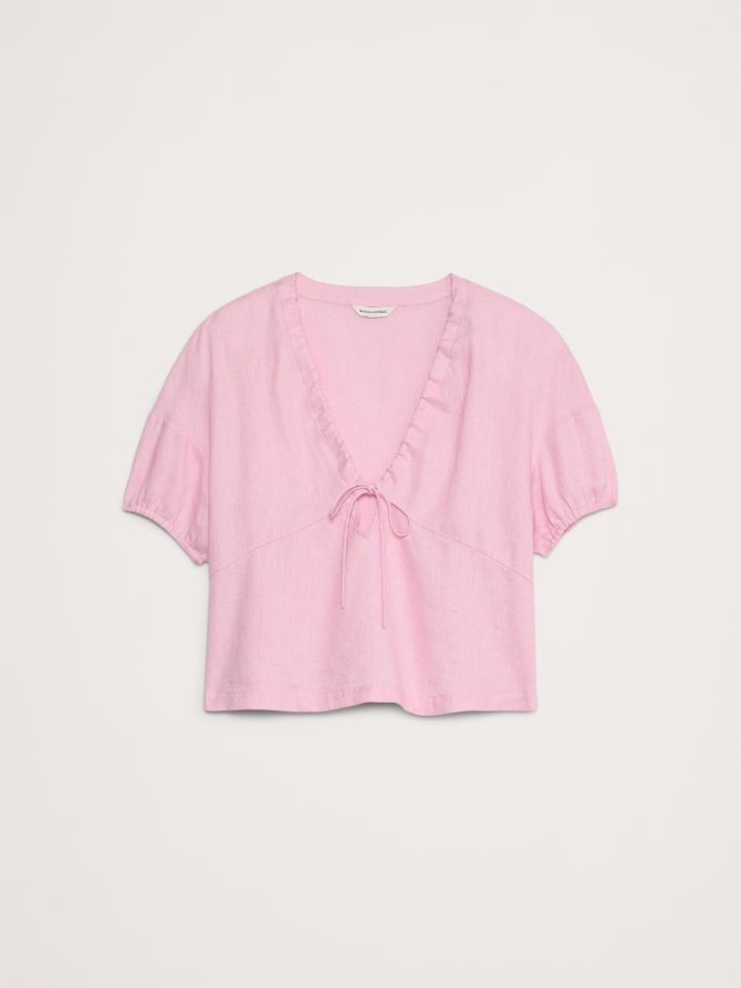 Linen Tie-Front V-Neck Top - Image 8