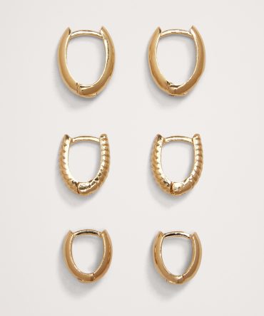 Ravena Oval Huggie Hoop Earrings Set Of 3 by Aureus + Argent