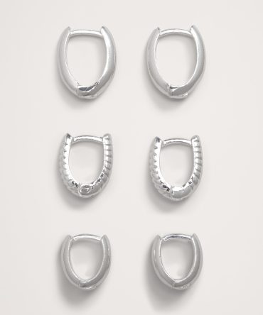 Ravena Oval Huggie Hoop Earrings Set Of 3 by Aureus + Argent