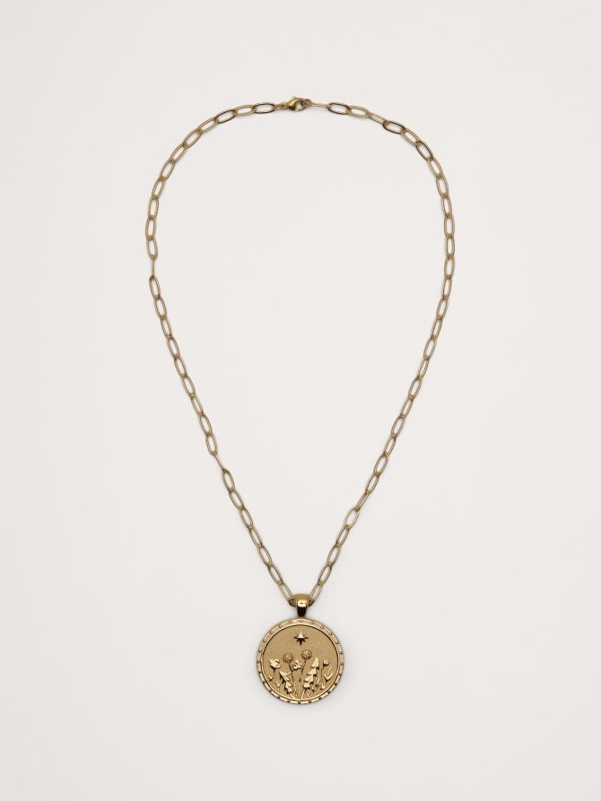 Wanderlust Wildflower Pendant Coin with Chain by Jane Win