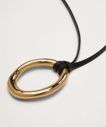 Leather Oval Pendant Necklace