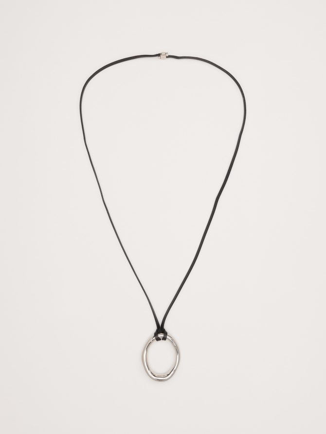 Leather Oval Pendant Necklace - Image 3