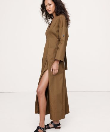 COTTON TWILL LONG MIDI DRESS