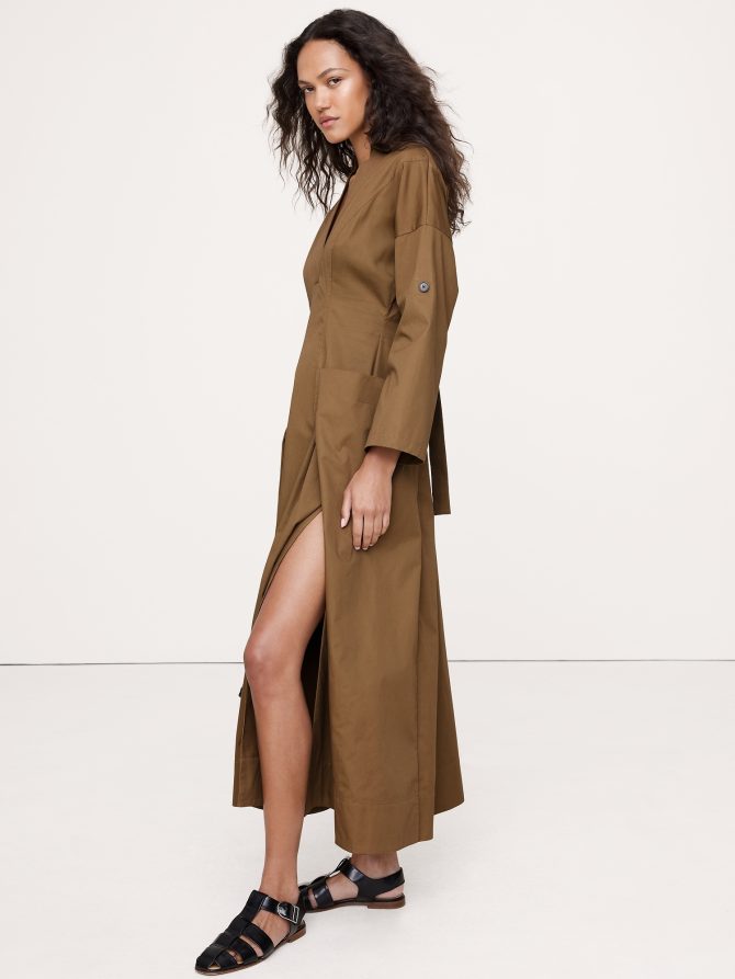 COTTON TWILL LONG MIDI DRESS