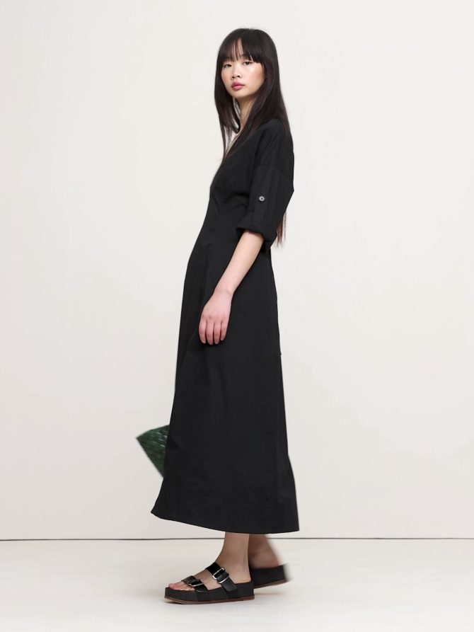 COTTON TWILL LONG MIDI DRESS - Image 2