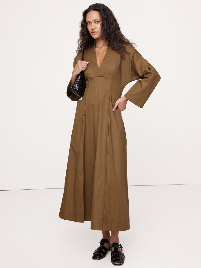 COTTON TWILL LONG MIDI DRESS - Image 4