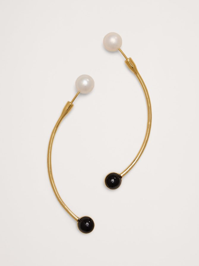 Gold & Black Barbell Earrings