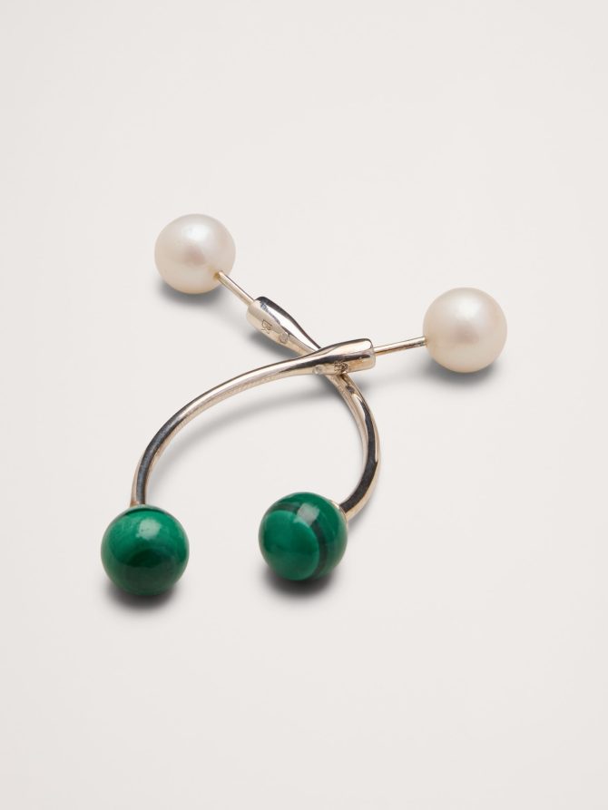 Silver & Malachite Barbell Earrings - Image 2