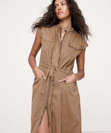 COTTON TWILL UTILITY LONG MIDI DRESS