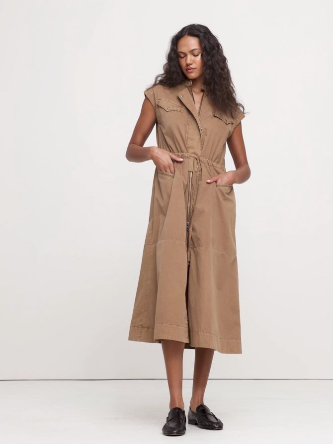 COTTON TWILL UTILITY LONG MIDI DRESS - Image 2