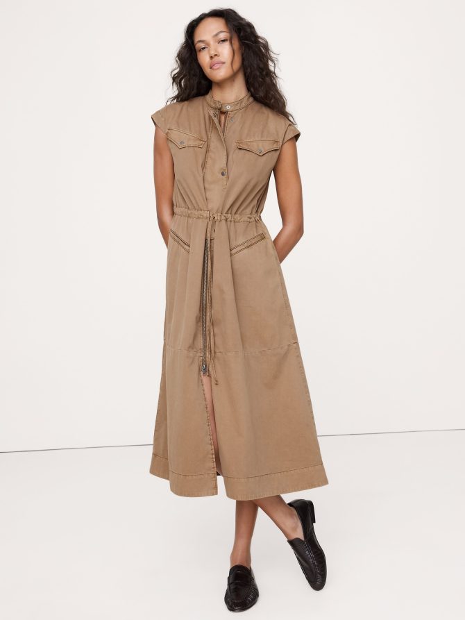 COTTON TWILL UTILITY LONG MIDI DRESS - Image 4