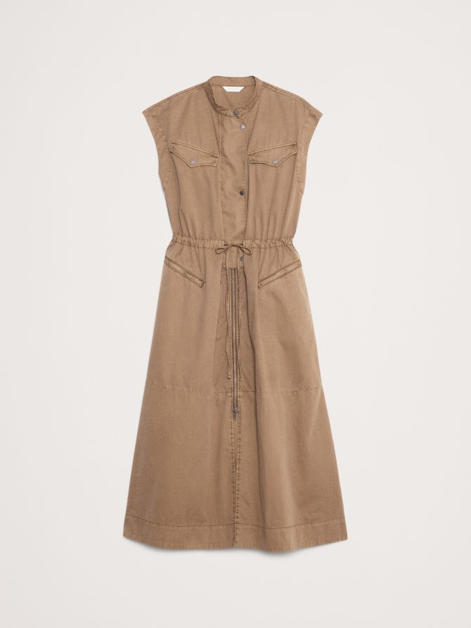COTTON TWILL UTILITY LONG MIDI DRESS - Image 5