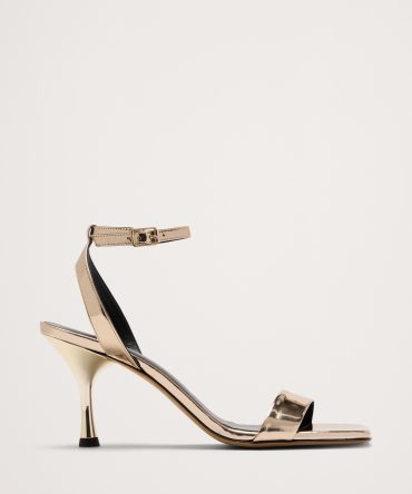Italian Metallic-Leather Flare-Heel Sandal