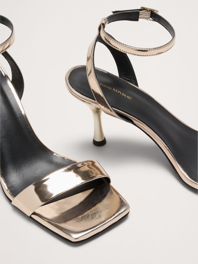 Italian Metallic-Leather Flare-Heel Sandal - Image 6