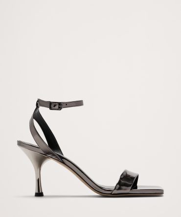Italian Metallic-Leather Flare-Heel Sandal