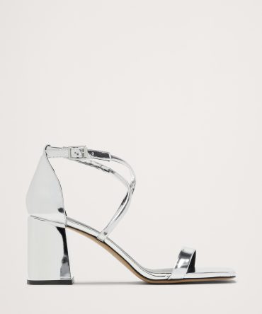 Italian Metallic-Leather Block-Heel Sandal