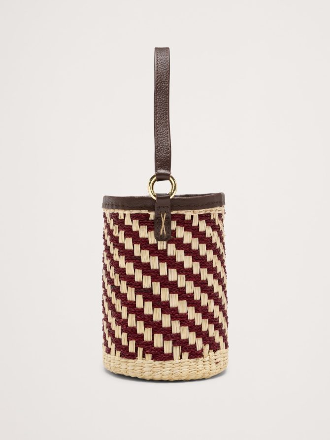 Two-Tone Straw Bucket Bag by Sensi Studio - Image 3