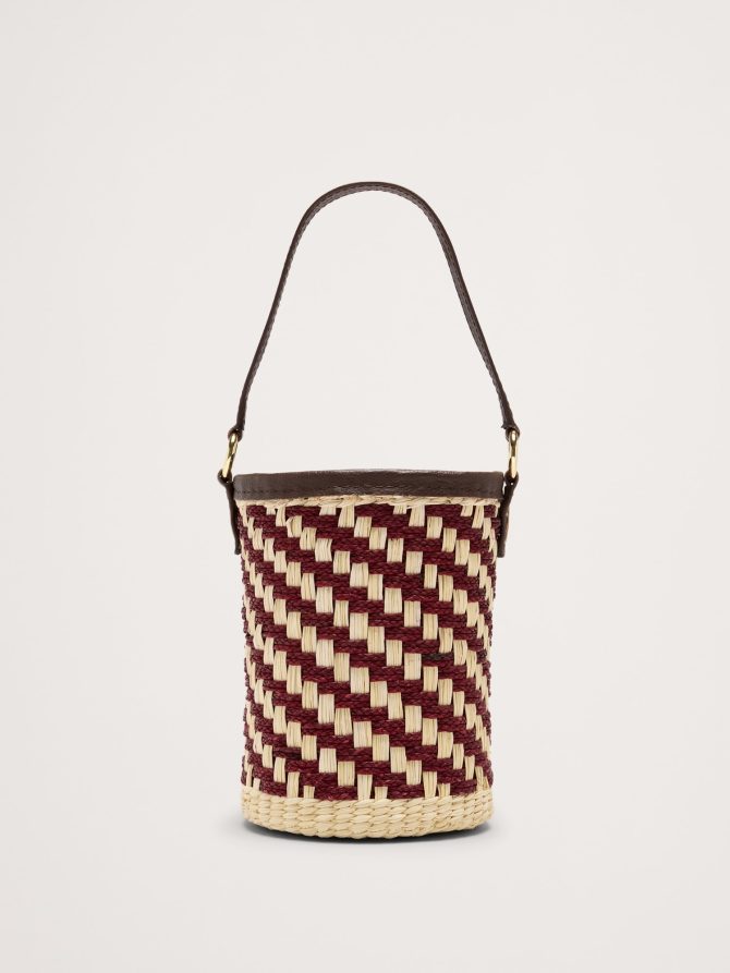 Two-Tone Straw Bucket Bag by Sensi Studio - Image 4