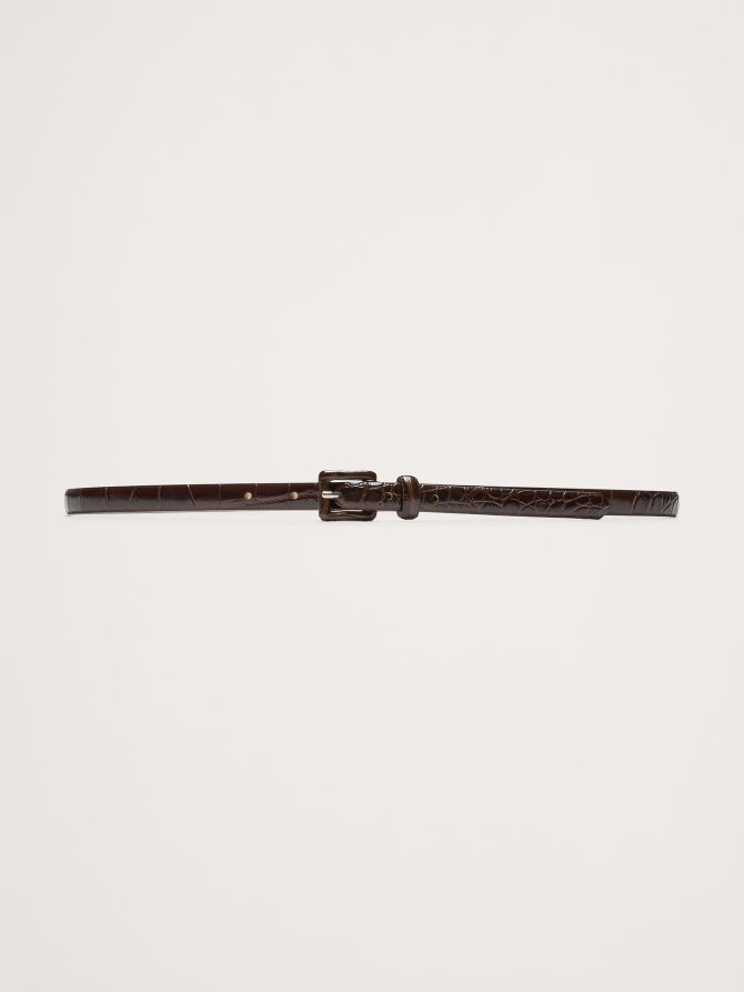 Embossed Leather Skinny Belt
