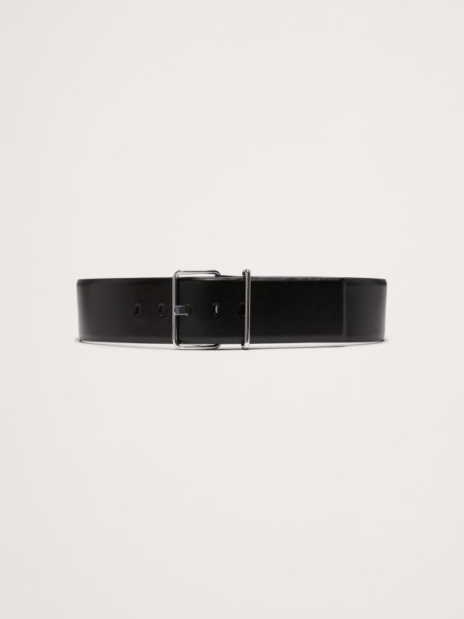 Leather Square-Buckle Waist Belt