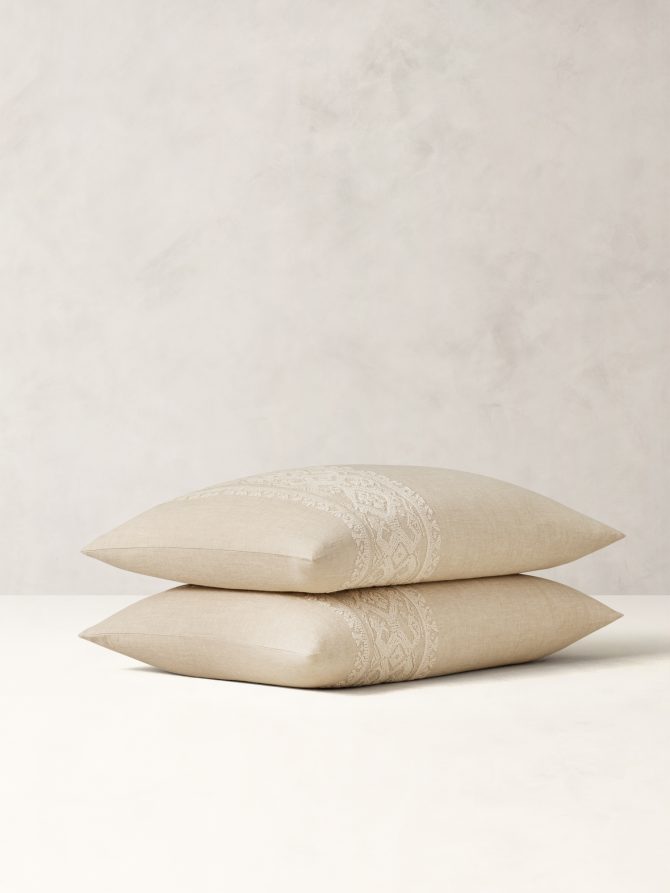 Embroidered Linen-Cotton Sham Set