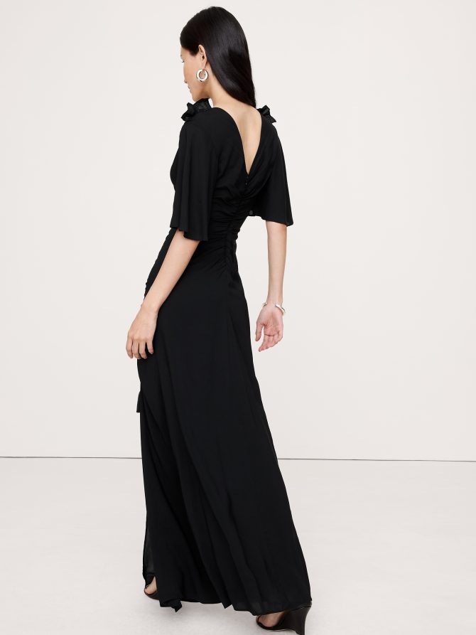 STRETCH-CREPE FLUTTER-SLEEVE MAXI DRESS - Image 2